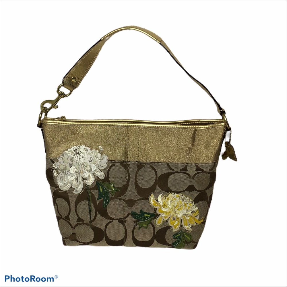 New Coach Signature Limited Edition Gold Floral Handbag